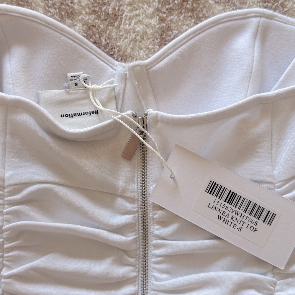 Reformation White Ruched Bustier Tank Top - Picture 3 of 3